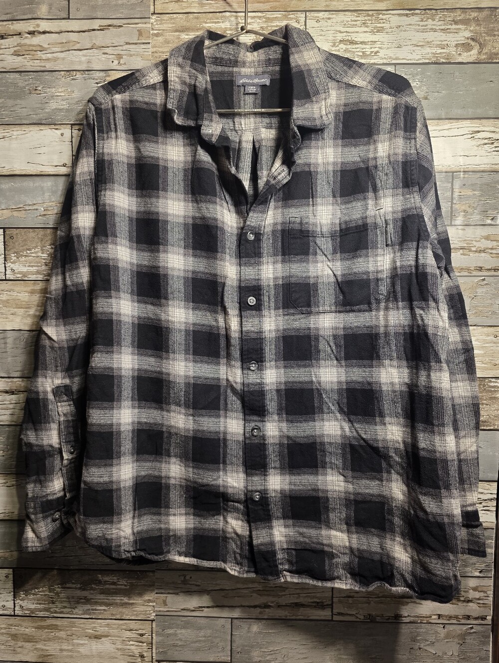 Eddie Bauer Black & White Plaid Long-Sleeve Button-Up Shirt